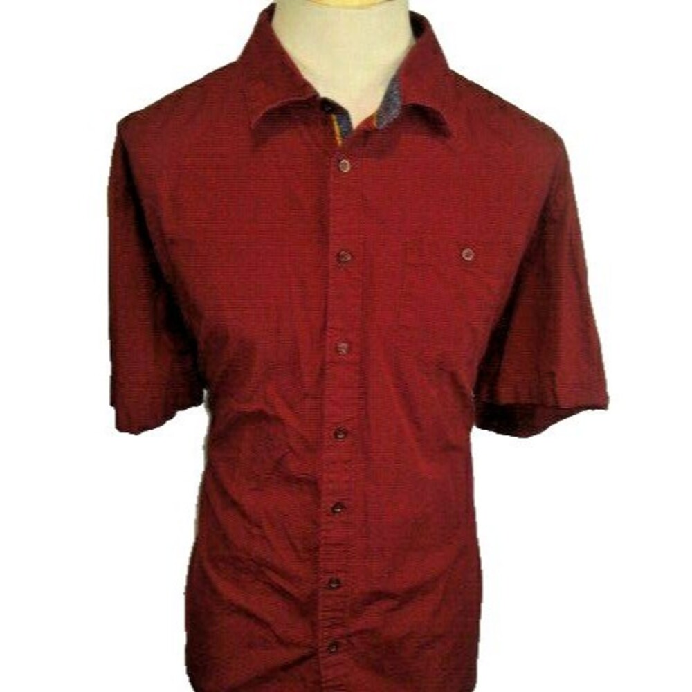 Mens Across The Pond Maroon Pinpoint Cotton SS Casual Shirt sz 2XL